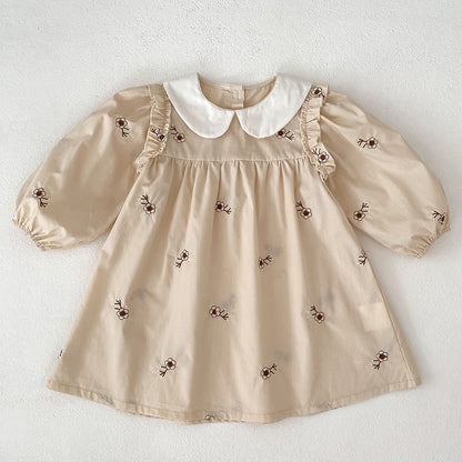 Autumn Arrival Baby Girls French-style Floral Pattern Long-sleeved Onesies and Dress – Princess Sister Matching Set, MyKids-USA®, Baby & Toddler Dresses, MyKids-USA - Size/Age - 66 (3-6M) - Color - Beige -  -  - TR2509302320-B