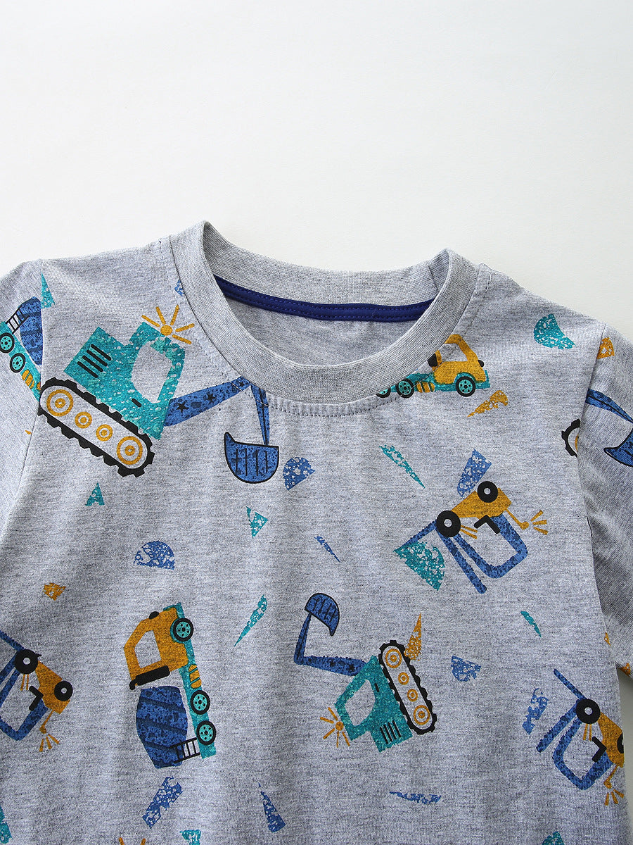 Summer Boys’ Cartoon Pattern Grey T-shirt in European and American Style, MyKids-USA®, T-Shirts, MyKids-USA -  -  -  -  -  -  - .