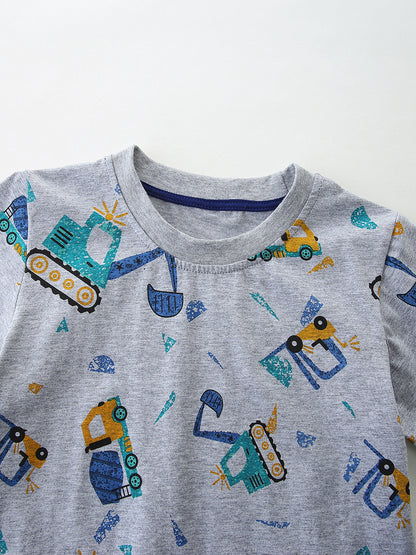 Summer Boys’ Cartoon Pattern Grey T-shirt in European and American Style, MyKids-USA®, T-Shirts, MyKids-USA -  -  -  -  -  -  - .
