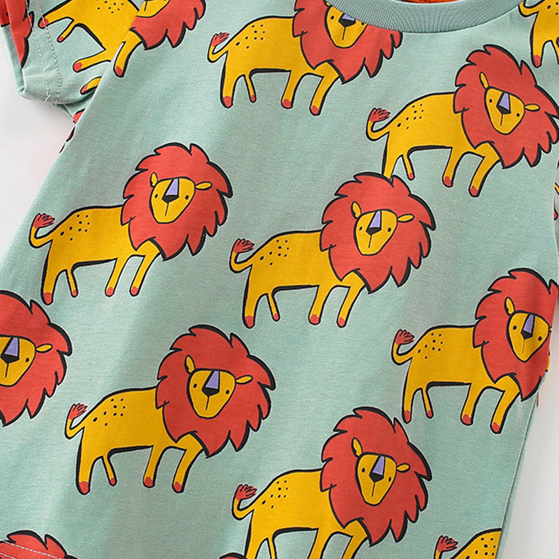 Summer Baby Kids Cartoon Lions Pattern T-shirt and Shorts Clothing Set for Boys, MyKids-USA®, Baby & Toddler Outfits, MyKids-USA -  -  -  -  -  -  - 