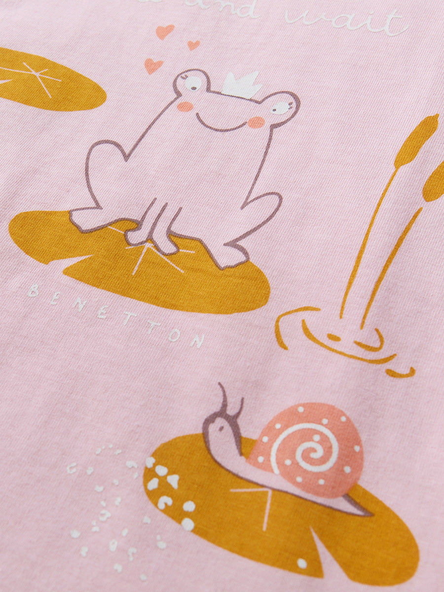 Cute Knit Round Neck Animals On Lotus Leaves Printing Girls’ T-Shirt In European And American Style For Summer, MyKids-USA®, Baby & Toddler Tops, MyKids-USA -  -  -  -  -  -  - 