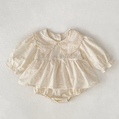 Autumn Baby Girls French Style Solid Color Flowers Pattern Long-sleeved Onesies and Dress – Princess Sister Matching Set, MyKids-USA®, Baby & Toddler Outfits, MyKids-USA -  -  -  -  -  -  - 