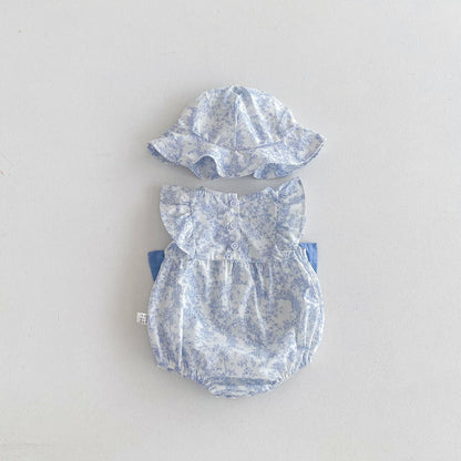 Summer Arrival Baby Girls Cute Light Blue Floral Pattern Sleeveless Onesies, MyKids-USA®, Baby One-Pieces, MyKids-USA -  -  -  -  -  -  - 