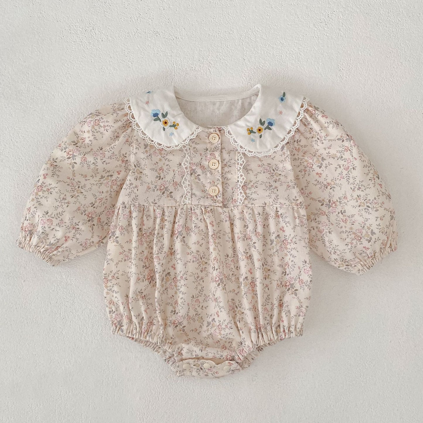 Arrival Spring and Autumn Flowers Pattern Baby Kids Girls Peter Pan Collar Onesies and Dress – Princess Sister Matching Set