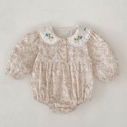 Arrival Spring and Autumn Flowers Pattern Baby Kids Girls Peter Pan Collar Onesies and Dress – Princess Sister Matching Set