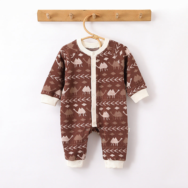 Autumn Arrival Baby Kids Unisex Comfortable Animals and Geometric Pattern Knitted Long Sleeves Rompers, MyKids-USA®, Baby One-Pieces, MyKids-USA - Size/Age - 66 (3-6M) - Color - Coffee -  -  - TR2408131541-B