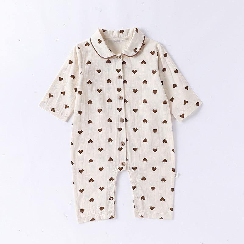 Spring Arrival Baby Unisex Long Sleeves Simple Heart Pattern Rompers, MyKids-USA®, Baby One-Pieces, MyKids-USA - Size/Age - 66 (3-6M) - Color - Apricot -  -  - TR2502282302-A