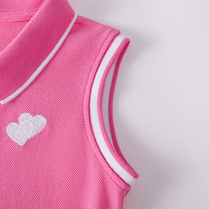 Summer Arrival Hearts Pattern Embroidered Sleeveless Dress for Stylish Girls