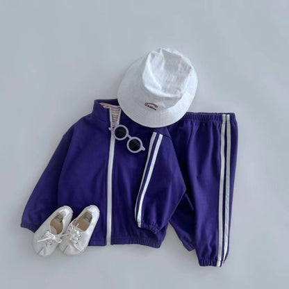 Autumn Kids Unisex Casual Striped Long Sleeves Zip-up Stand Collar Top and Pants Clothing Set, MyKids-USA®, Baby & Toddler Outfits, MyKids-USA - Size/Age - 73 (6-9M) - Color - Purple -  -  - TR2411172337-D