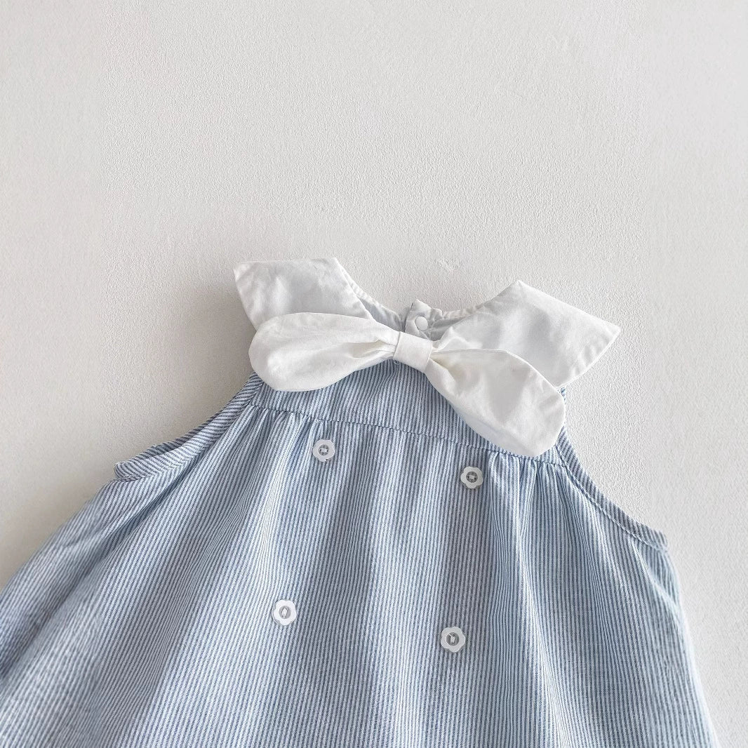 Summer Arrival Baby Girl Striped Pattern Sleeveless Dress with Butterfly-bow Tied Collar, MyKids-USA®, Baby & Toddler Dresses, MyKids-USA -  -  -  -  -  -  - 
