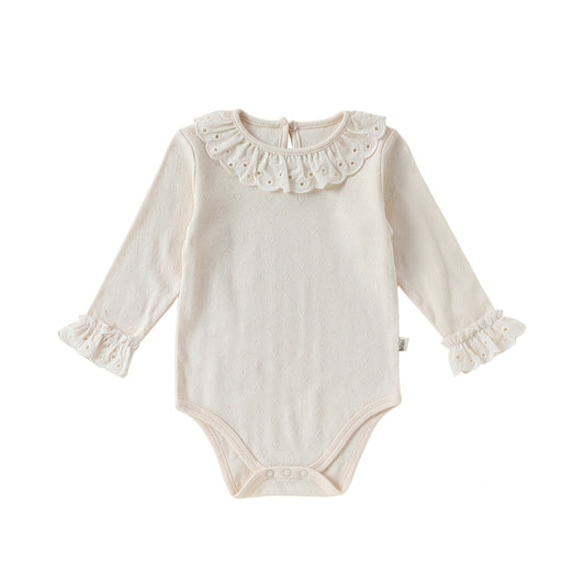 Spring Arrival Baby Girls Long Sleeves Solid Color Bodysuit with Collar, MyKids-USA®, Bodysuits, MyKids-USA - Size/Age - 66 (3-6M) - Color - Beige -  -  - TR2603052351-A.