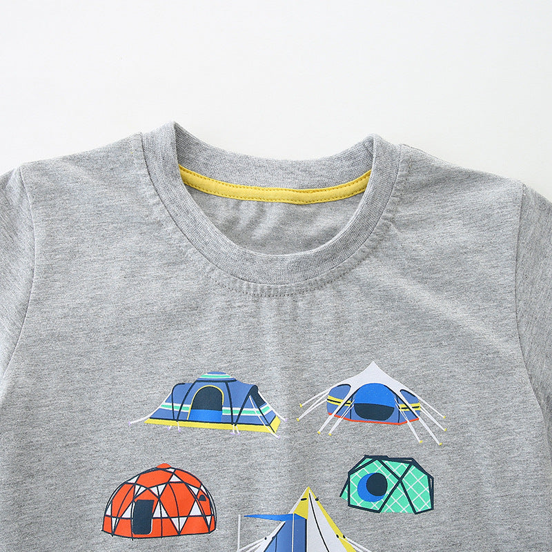 Summer Boys’ Camping Cartoon Pattern T-shirt in European and American Style, MyKids-USA®, Baby & Toddler Tops, MyKids-USA -  -  -  -  -  -  - 