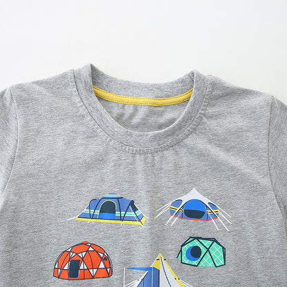 Summer Boys’ Camping Cartoon Pattern T-shirt in European and American Style, MyKids-USA®, Baby & Toddler Tops, MyKids-USA -  -  -  -  -  -  - 