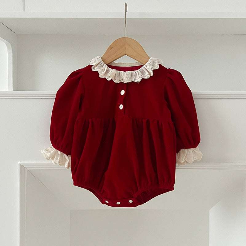 Arrival Autumn Baby Kids Girls Patchwork Lace Trim Long Sleeves Onesies and Dress with Cute Collar – Princess Sister Matching Set, MyKids-USA®, Baby & Toddler Outfits, MyKids-USA - Size/Age - 66 (3-6M) - Color - Red -  -  - TR2408032145-B