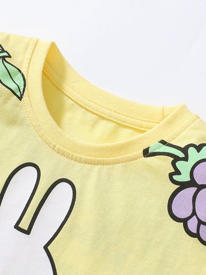 Baby Kids Girls Fruits And Animal Cartoon Print Top And Shorts Casual Clothing Set