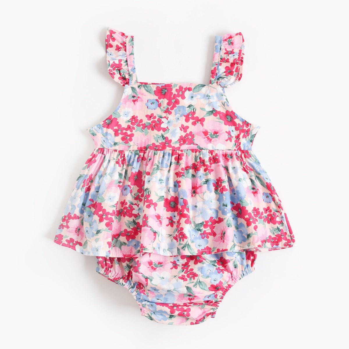 Design Summer Baby Girls Floral Print Sleeveless Strap Onesies, MyKids-USA®, Baby One-Pieces, MyKids-USA - Size/Age - 66 (3-6M) - Color - Pink -  -  - TR2403202303-B