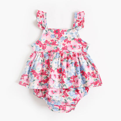Design Summer Baby Girls Floral Print Sleeveless Strap Onesies, MyKids-USA®, Baby One-Pieces, MyKids-USA - Size/Age - 66 (3-6M) - Color - Pink -  -  - TR2403202303-B