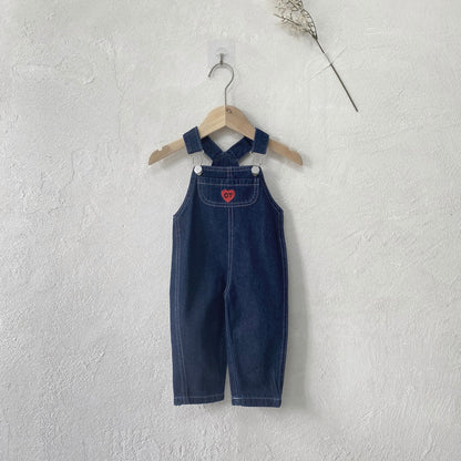 Summer Arrival Baby Kids Sleeveless Hearts Pattern Denim Overalls