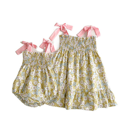 Baby Girls Floral Design Butterfly Bows Strap Dress/Onesies