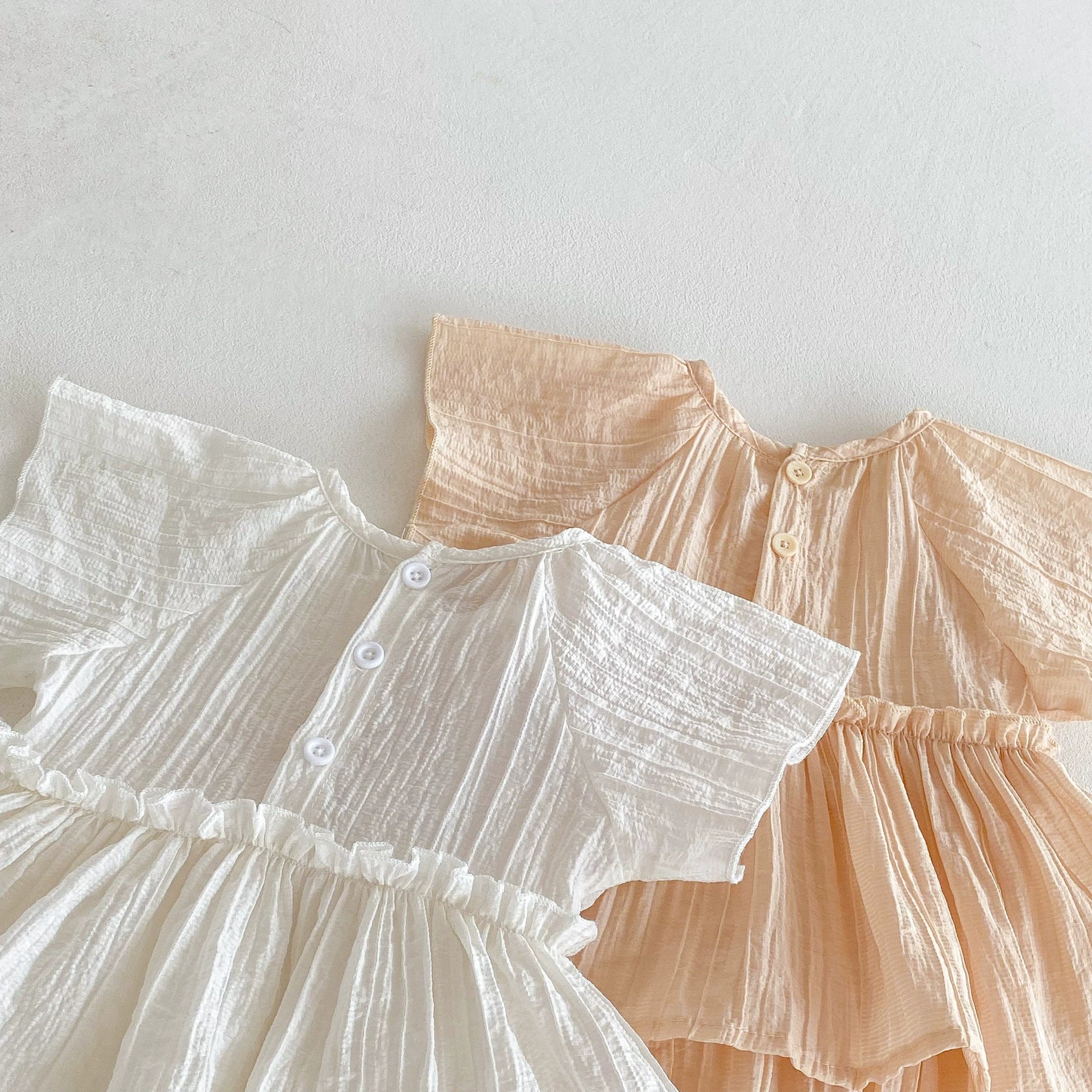 Summer Arrival Baby Girls Cute Pleated Short Sleeves Solid Color Onesies, MyKids-USA®, Baby One-Pieces, MyKids-USA -  -  -  -  -  -  - 