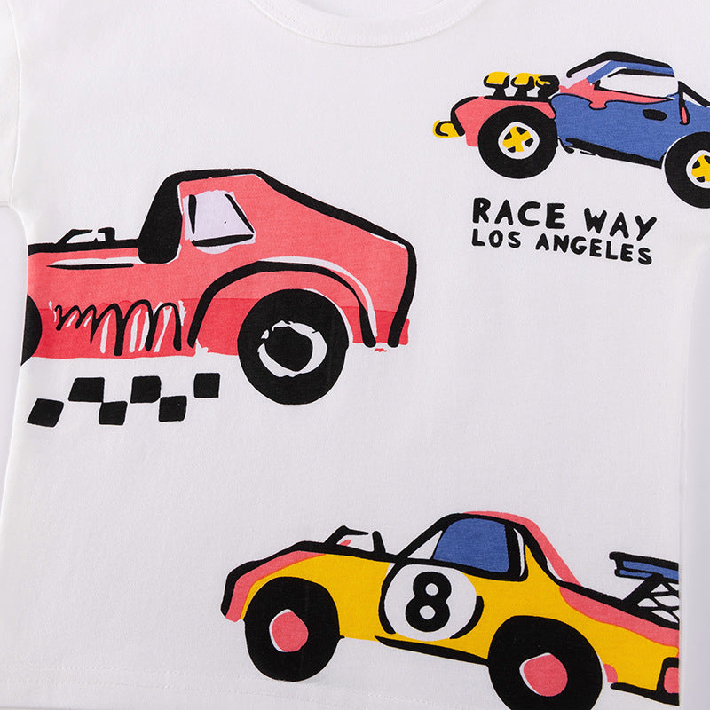 Summer Hot Selling Baby Kids Boys Short Sleeves Racing Cars Cartoon Pattern T-shirt and Plain Shorts Clothing Set, MyKids-USA®, Baby & Toddler Outfits, MyKids-USA -  -  -  -  -  -  - .