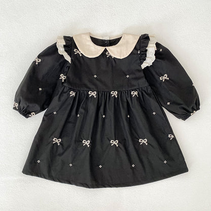 Autumn Baby Kids Girls Butterfly-bows Pattern Long-sleeved Black Onesies and Dress – Princess Sister Matching Set, MyKids-USA®, Baby & Toddler Dresses, MyKids-USA - Size/Age - 66 (3-6M) - Color - White -  -  - TR2509182209-B