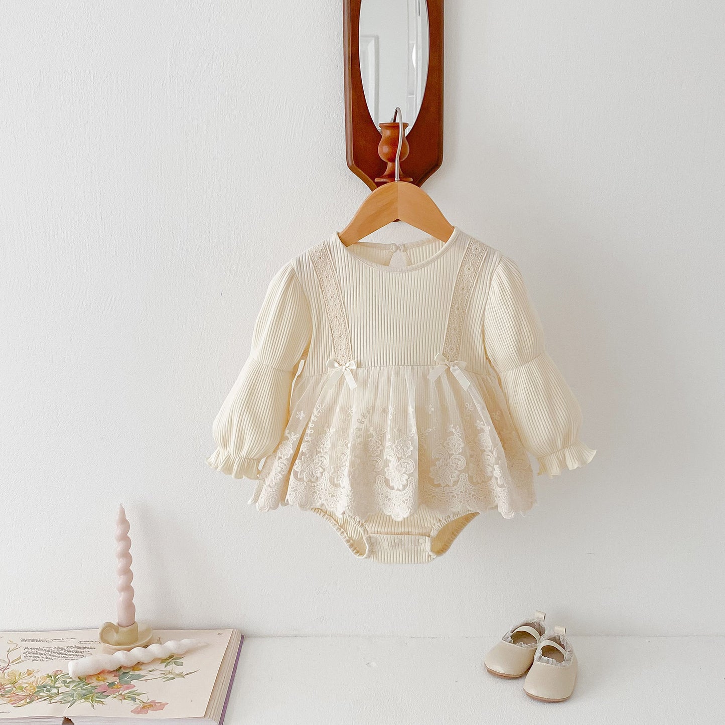 Spring New Design Baby Vintage Long Sleeves Mesh Onesie For Girls