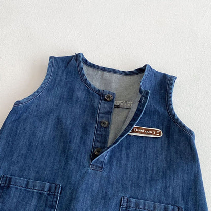 Autumn Arrival Baby Unisex Sleeveless Letters Pattern Denim Rompers, MyKids-USA®, Baby & Toddler Outfits, MyKids-USA -  -  -  -  -  -  - 