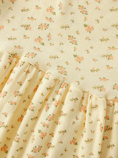 Summer Baby Kids Girls Short Sleeves Floral Pattern Dress