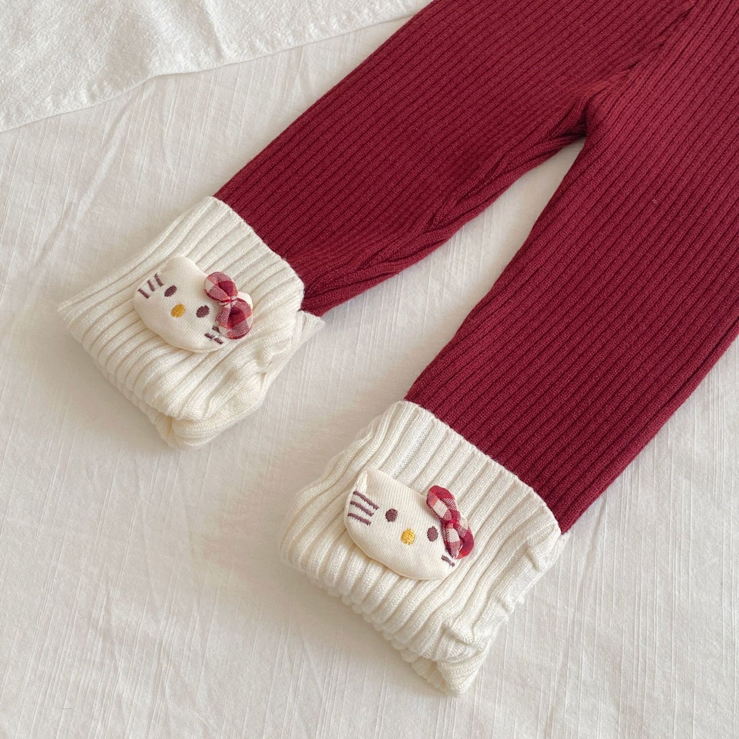 Winter and Spring Baby Kids Girls Long Sleeves Color Patchwork Pullover and Cartoon Pattern Pants Knitted Clothing Set