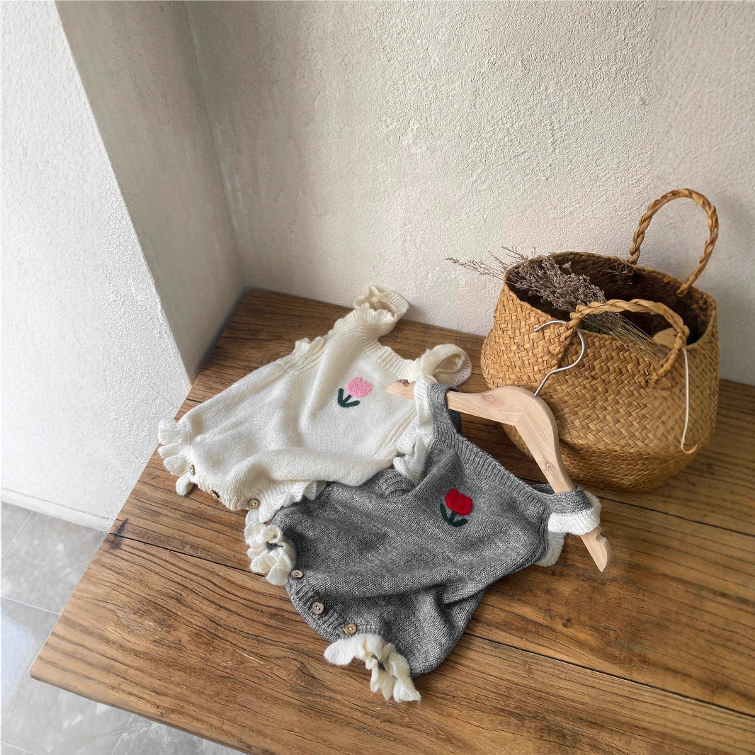 Autumn and Spring Arrival Baby Girls Knitted Sleeveless Flowers Pattern Bodysuit, MyKids-USA®, Bodysuits, MyKids-USA -  -  -  -  -  -  - .