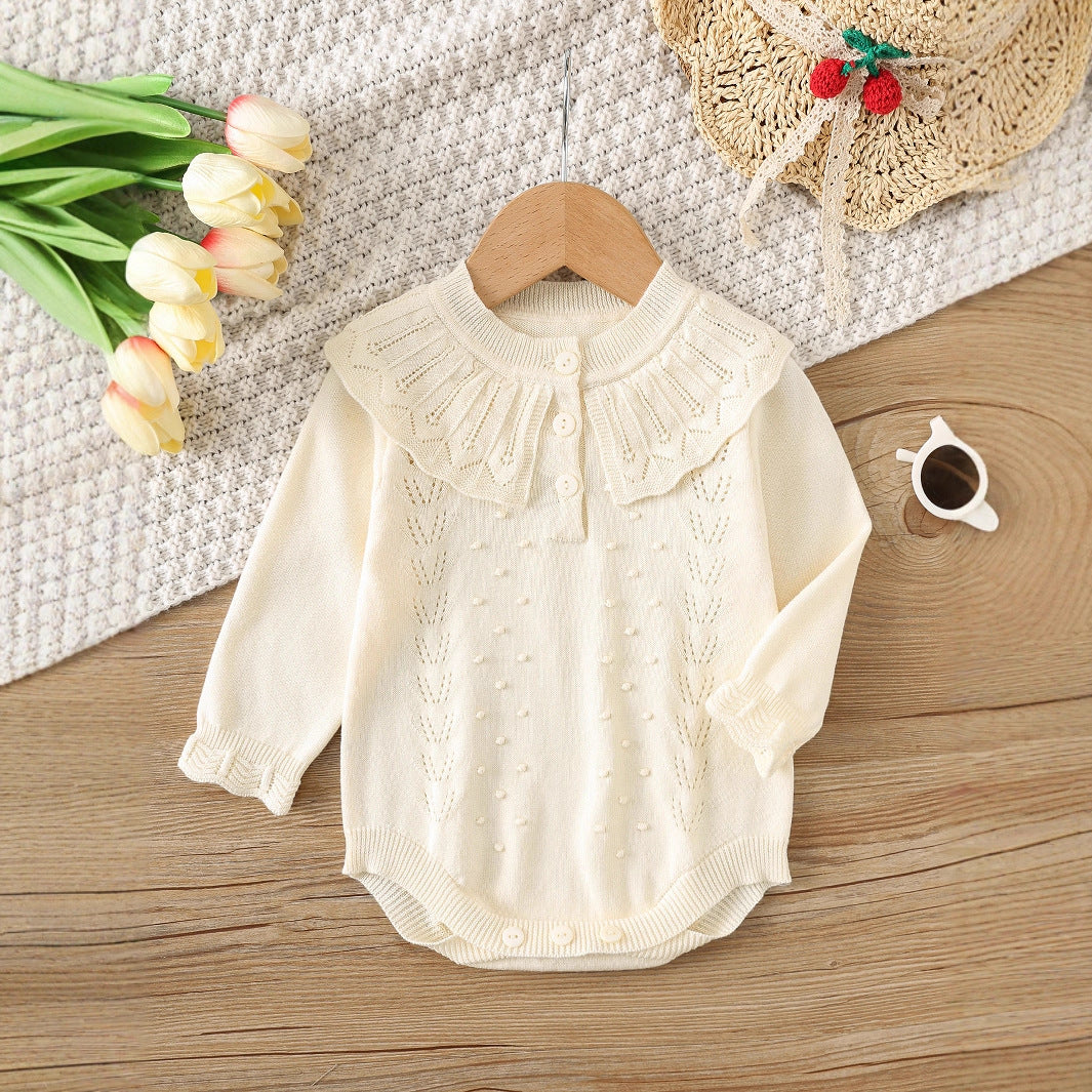 Autumn Arrival Baby Girls Knitted Long Sleeves Hollow-out Pattern Onesies, MyKids-USA®, Bodysuits, MyKids-USA - Size/Age - 66 (3-6M) - Color - Beige -  -  - TR2508132320-A