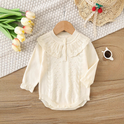 Autumn Arrival Baby Girls Knitted Long Sleeves Hollow-out Pattern Onesies, MyKids-USA®, Bodysuits, MyKids-USA - Size/Age - 66 (3-6M) - Color - Beige -  -  - TR2508132320-A