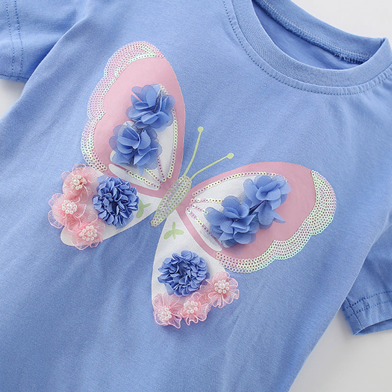 Summer Baby Kids Flowers and Butterfly Pattern T-shirt and Skirt Clothing Set for Girls, MyKids-USA®, Baby & Toddler Outfits, MyKids-USA -  -  -  -  -  -  - 