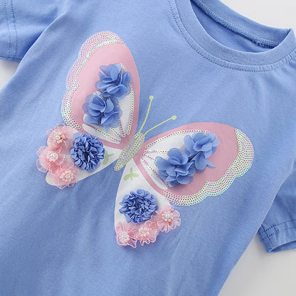 Summer Baby Kids Flowers and Butterfly Pattern T-shirt and Skirt Clothing Set for Girls, MyKids-USA®, Baby & Toddler Outfits, MyKids-USA -  -  -  -  -  -  - 