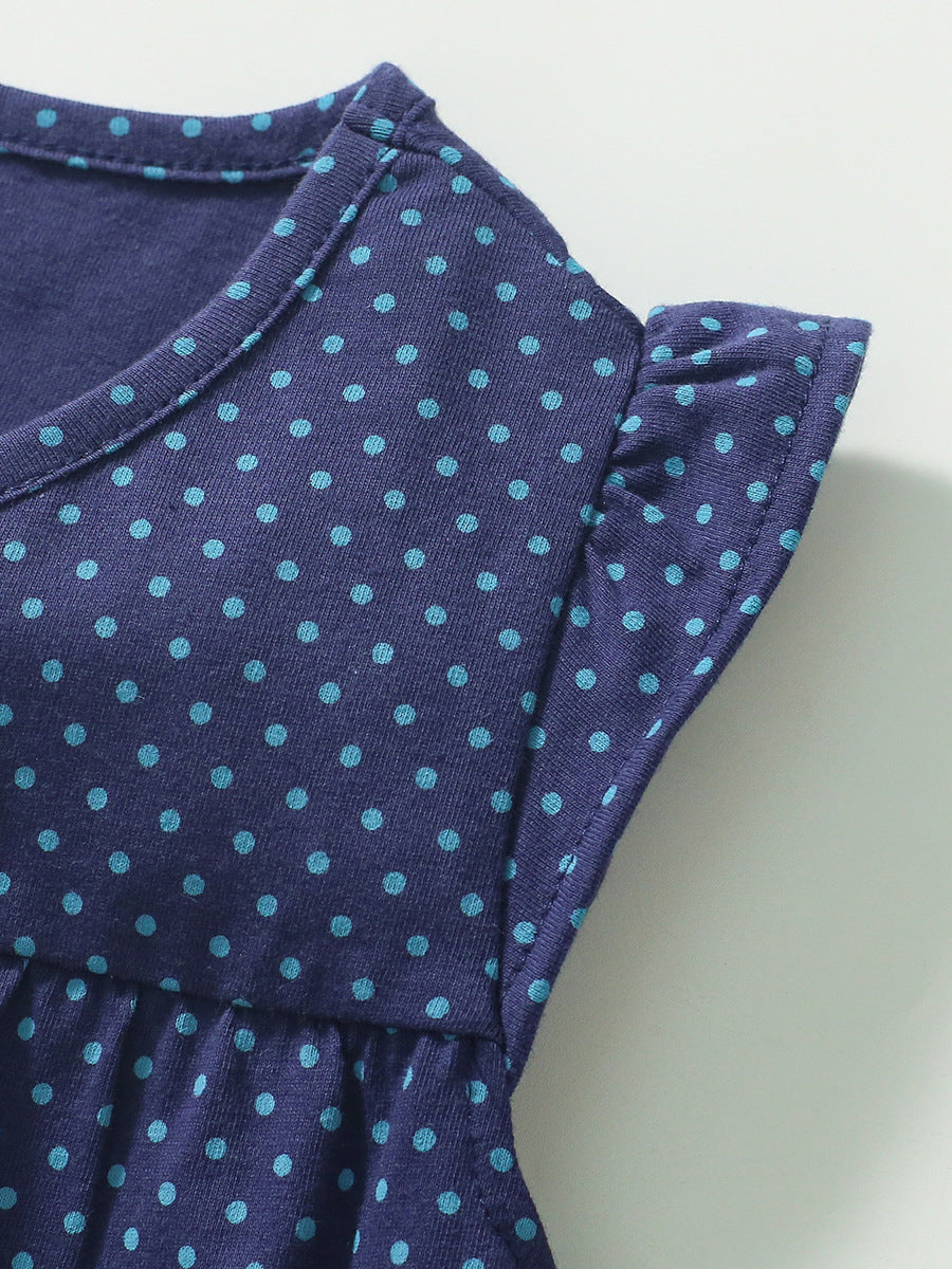 Summer New Design Girls Sleeveless Duck Pattern Blue Dots Dress