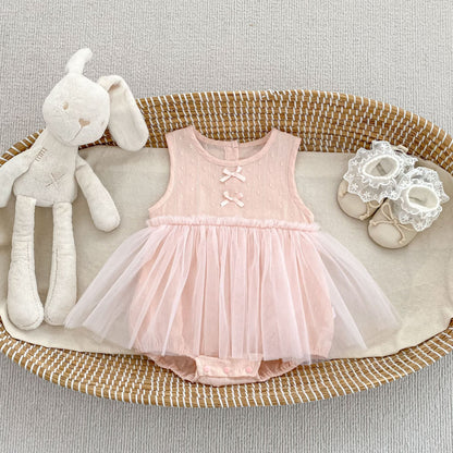 Summer Arrival Baby Girls Sleeveless Dots Pattern Tulle Patchwork Bodysuit, MyKids-USA®, Baby & Children's One-Pieces, MyKids-USA - Size/Age - 66 (3-6M) - Color - Pink -  -  - TR2605172357-B.