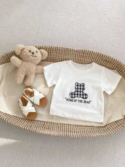 Unisex Kids’ Teddy And Letters Print T-Shirt In European And American Style For Summer