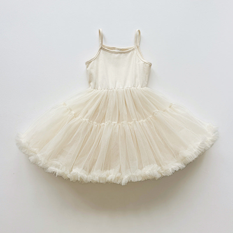 Summer Arrival Baby Girls Sleeveless Plain Tulle Patchwork Dress, MyKids-USA®, Baby & Children's Dresses, MyKids-USA - Size/Age - 90 (12-24M) - Color - Beige -  -  - TR2605072345-A.