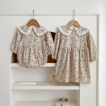 Adorable Baby Lace Collar Romper And Floral Print Girls’ Dress – Princess Sister Matching Set, MyKids-USA®, Baby & Toddler Outfits, MyKids-USA -  -  -  -  -  -  - 