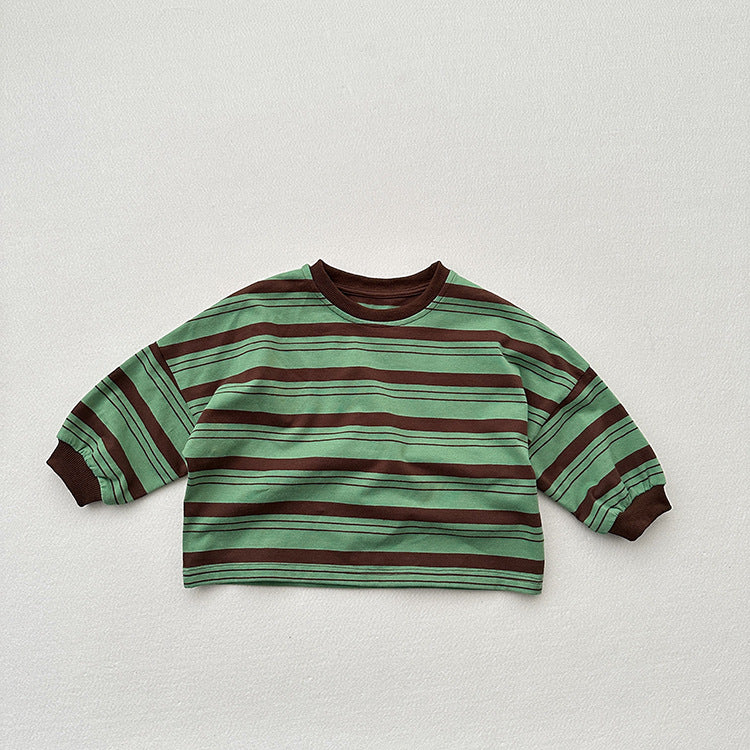 Baby Kids Boys Casual Striped Crew Neck Long Sleeve Loose Shirt, MyKids-USA®, Baby & Toddler Outerwear, MyKids-USA - Size/Age - 80 (9-12M) - Color - Green -  -  - TR2403131739-A