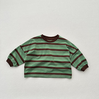 Baby Kids Boys Casual Striped Crew Neck Long Sleeve Loose Shirt, MyKids-USA®, Baby & Toddler Outerwear, MyKids-USA - Size/Age - 80 (9-12M) - Color - Green -  -  - TR2403131739-A