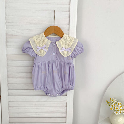 Summer Baby Girls French-style Butterfly-Bows Embroidery Pattern Short Sleeves Onesies, MyKids-USA®, Baby One-Pieces, MyKids-USA - Size/Age - 66 (3-6M) - Color - Purple -  -  - TR2503242205-D