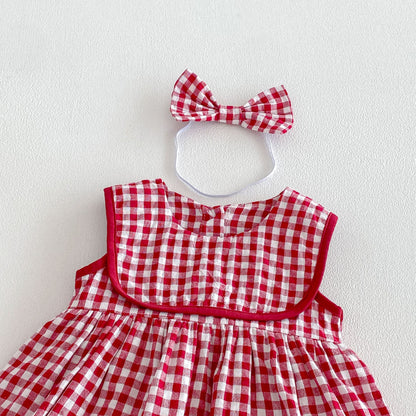 Design Summer Baby Kids Girls Sleeveless Plaid Bodysuit Dress