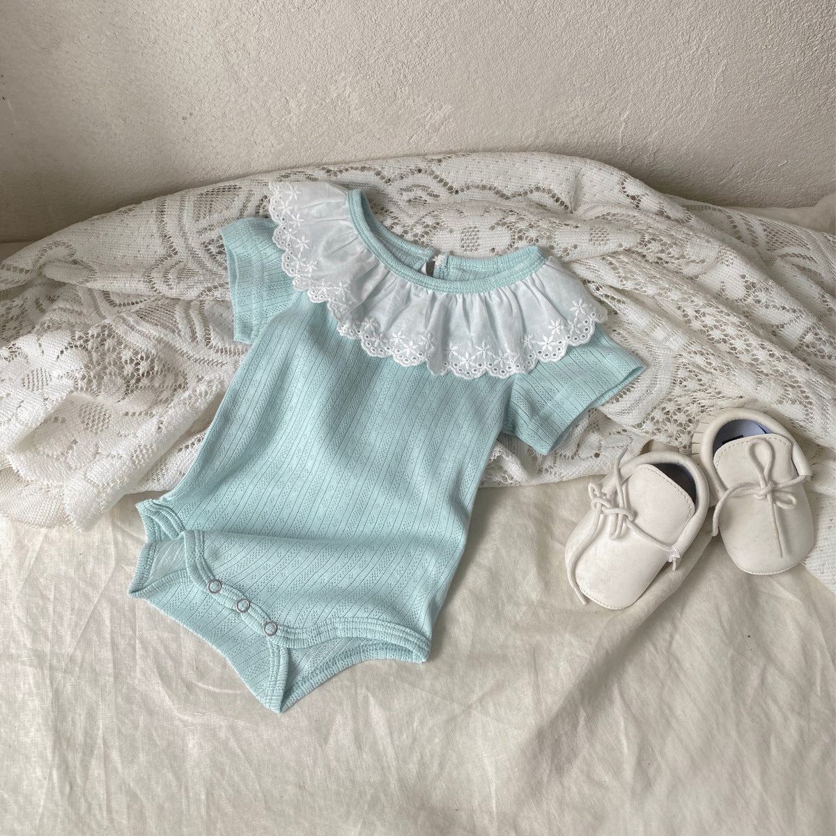 MyKids-USA® Summer Arrival Baby Girls Short Sleeves Lace Collar Bodysuit