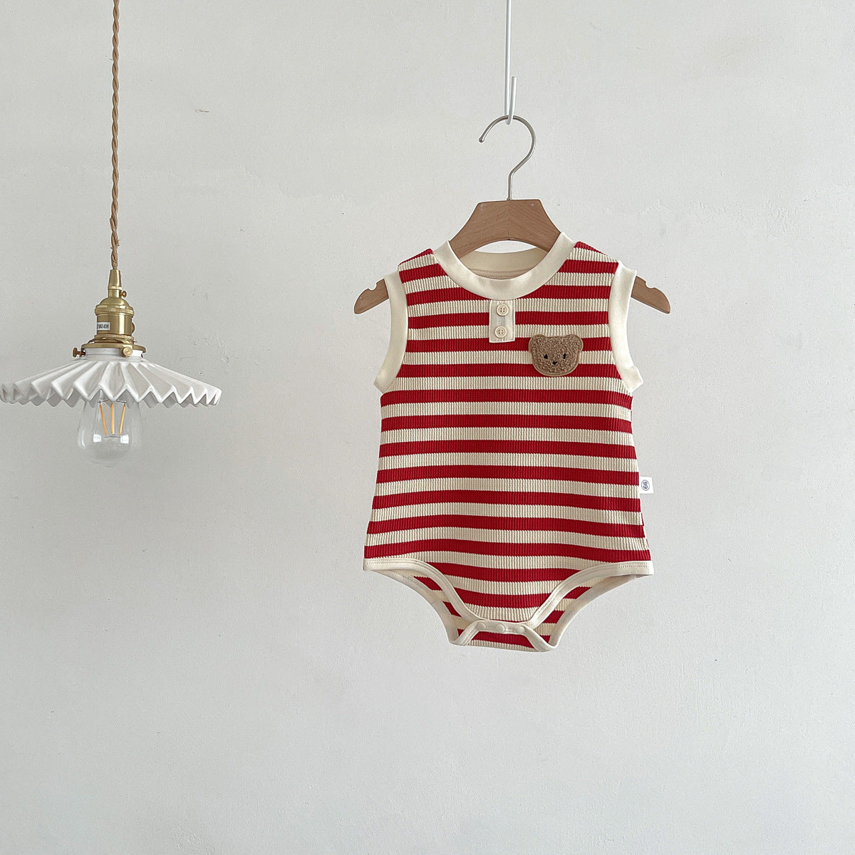 Summer Arrival Cheap Baby Unisex Casual Teddy Bear and Striped Pattern Sleeveless Onesies, MyKids-USA®, Baby One-Pieces, MyKids-USA - Size/Age - 66 (3-6M) - Color - Red -  -  - TR250616186-D