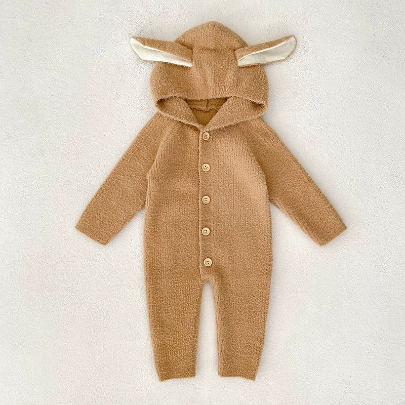 Autumn and Winter Arrival Unisex Baby’s Solid Color Fluffy Rompers with Hood, MyKids-USA®, Baby One-Pieces, MyKids-USA - Size/Age - 66 (3-6M) - Color - Brown -  -  - TR2507252045-B