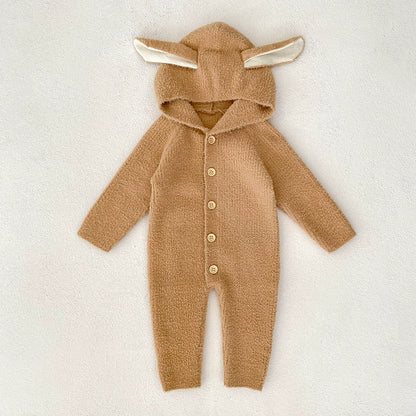 Autumn and Winter Arrival Unisex Baby’s Solid Color Fluffy Rompers with Hood, MyKids-USA®, Baby One-Pieces, MyKids-USA - Size/Age - 66 (3-6M) - Color - Brown -  -  - TR2507252045-B