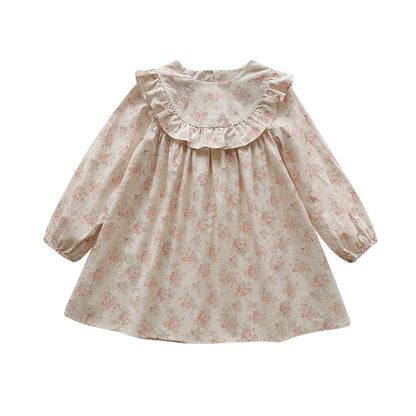 Arrival Baby Kids Girls Floral Pattern Long Sleeves Crew Neck Dress, MyKids-USA®, Baby & Toddler Dresses, MyKids-USA - Size/Age - 90 (12-24M) - Color - Apricot -  -  - TR2509102253-A