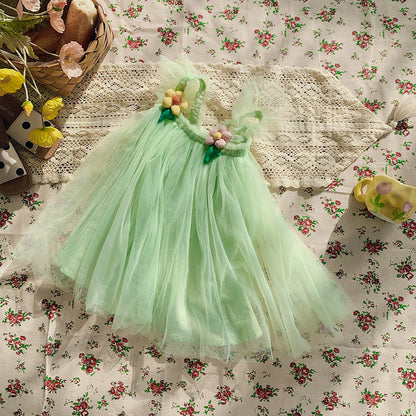 Summer Baby Kids Girls Fly Sleeves Flowers Pattern Tulle Strap Dress, MyKids-USA®, Baby & Children's Dresses, MyKids-USA - Size/Age - 80 (9-12M) - Color - Light Green -  -  - TR2605202132-D.